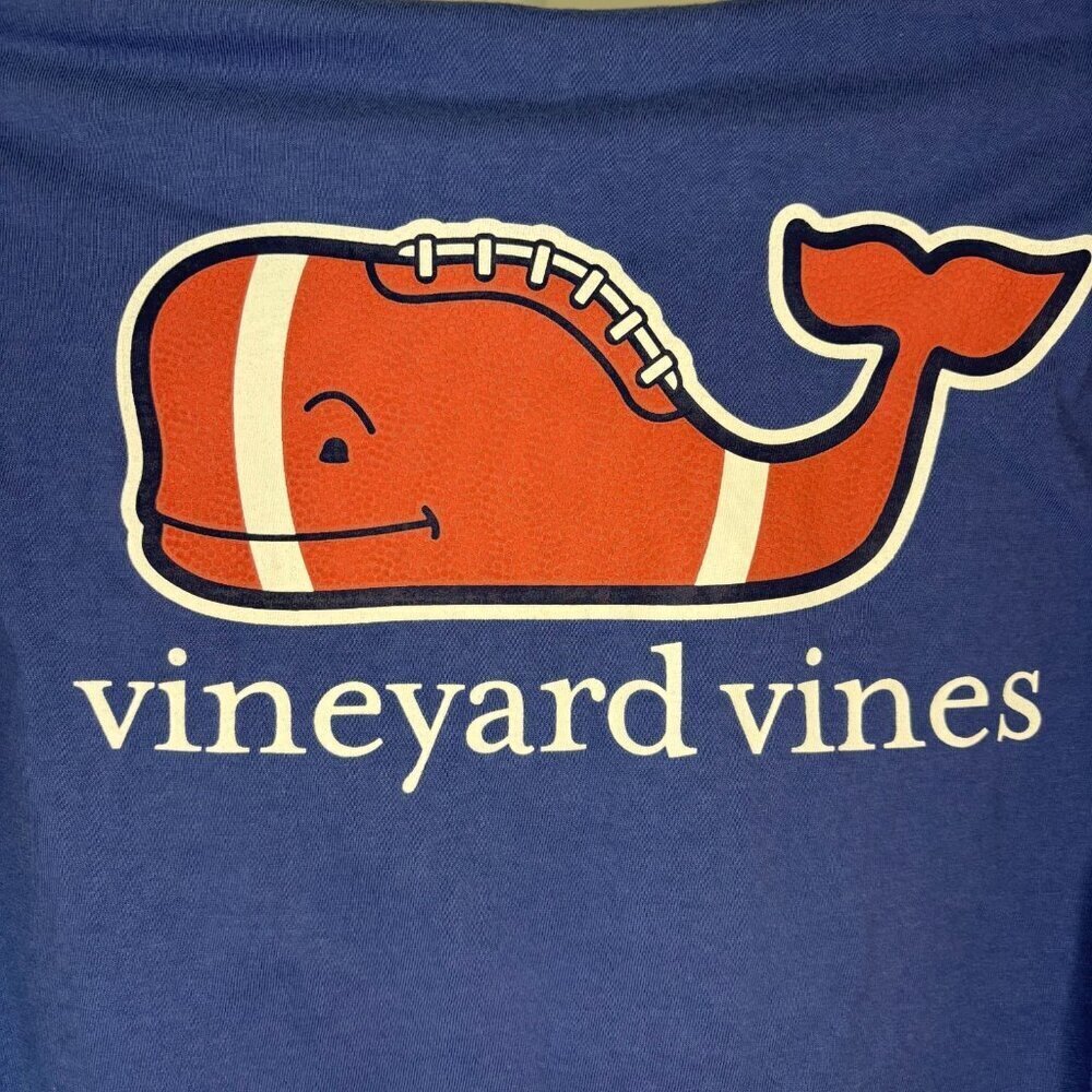 VINEYARD VINES Hooded Tee Boys L (16) Blue Long Sleeve Football Whale Texture